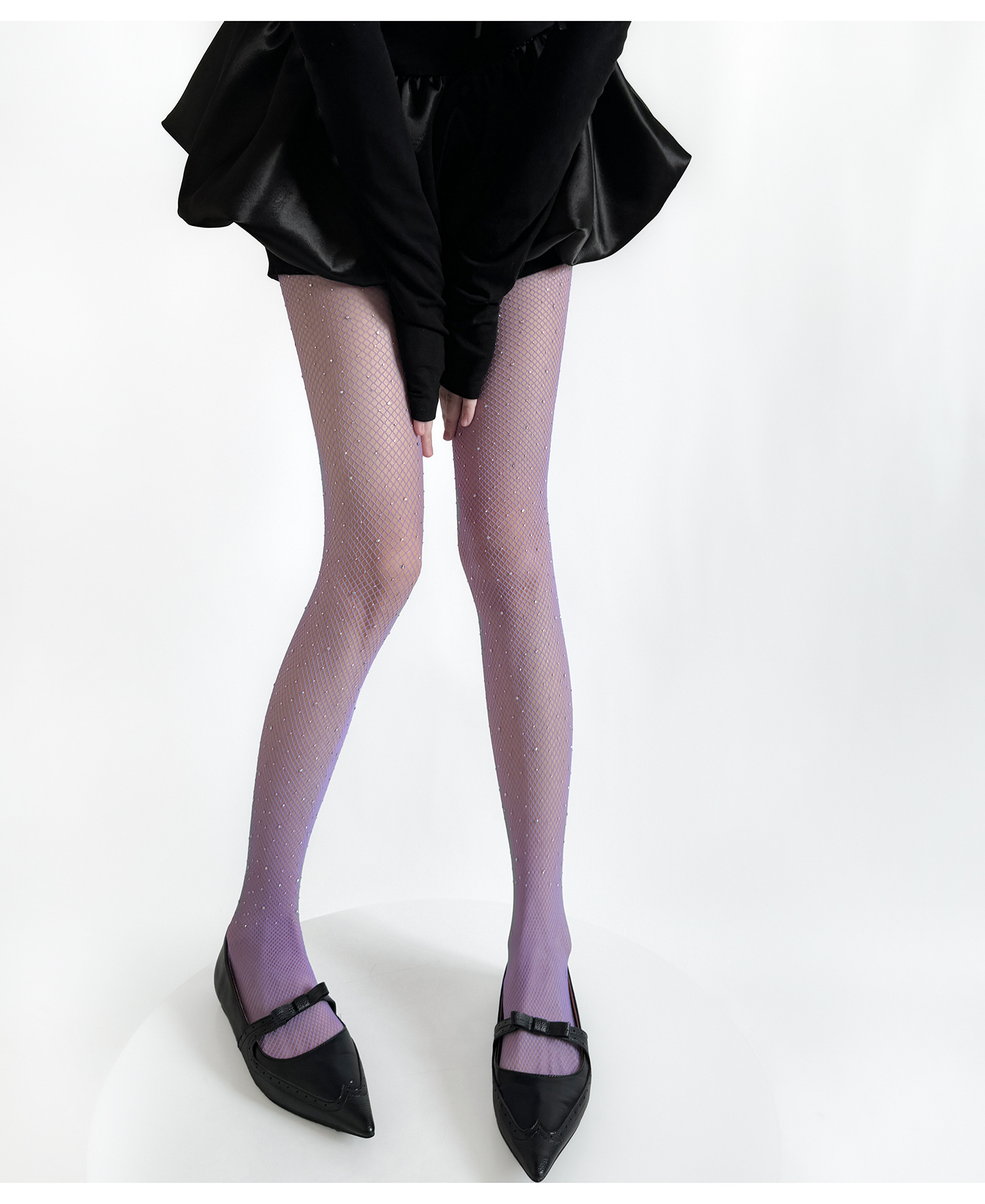 Rhinestone Fishnet Stockings: Purple Diamond Sexy Pantyhose - Image 3