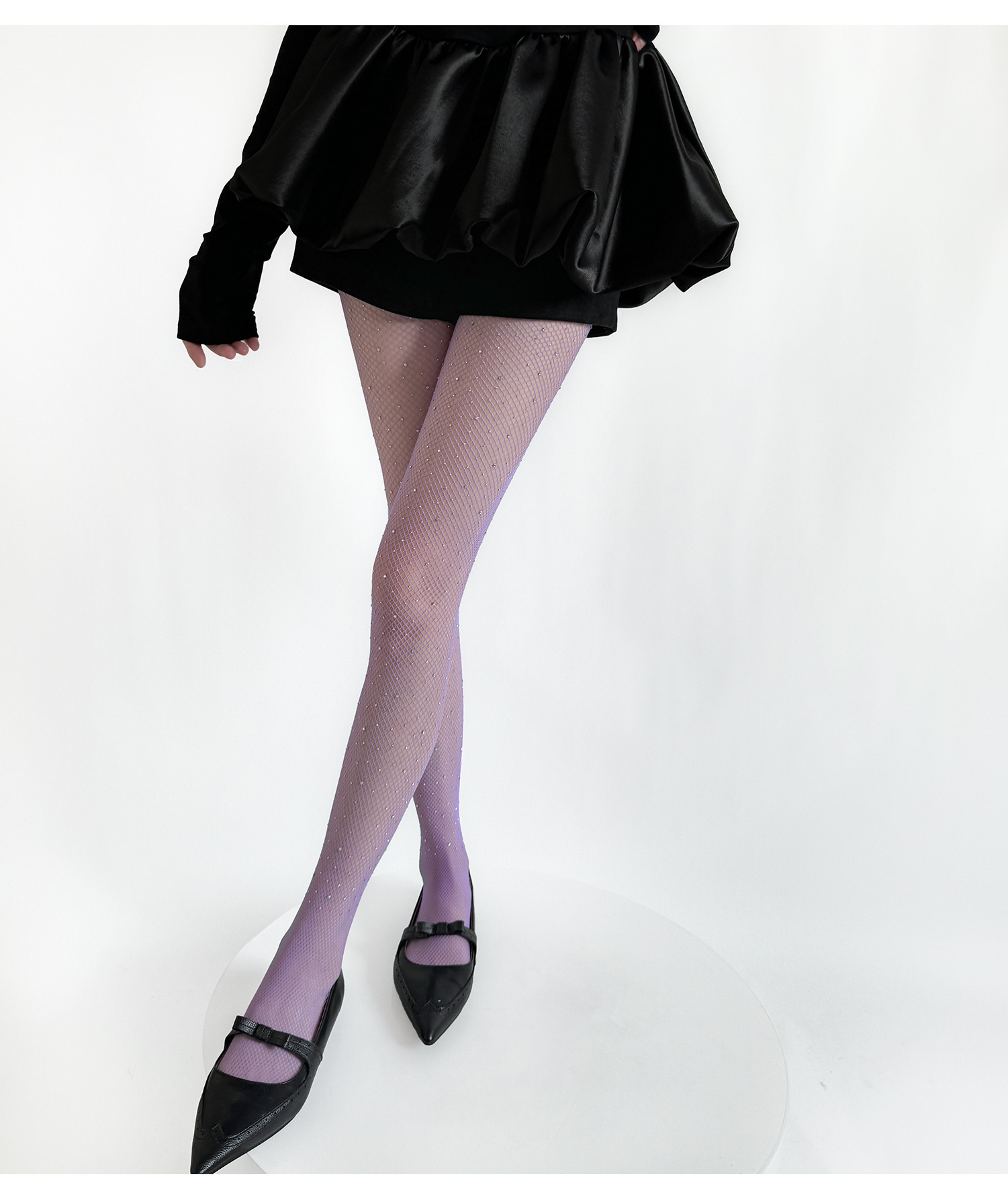 Rhinestone Fishnet Stockings: Purple Diamond Sexy Pantyhose - Image 5