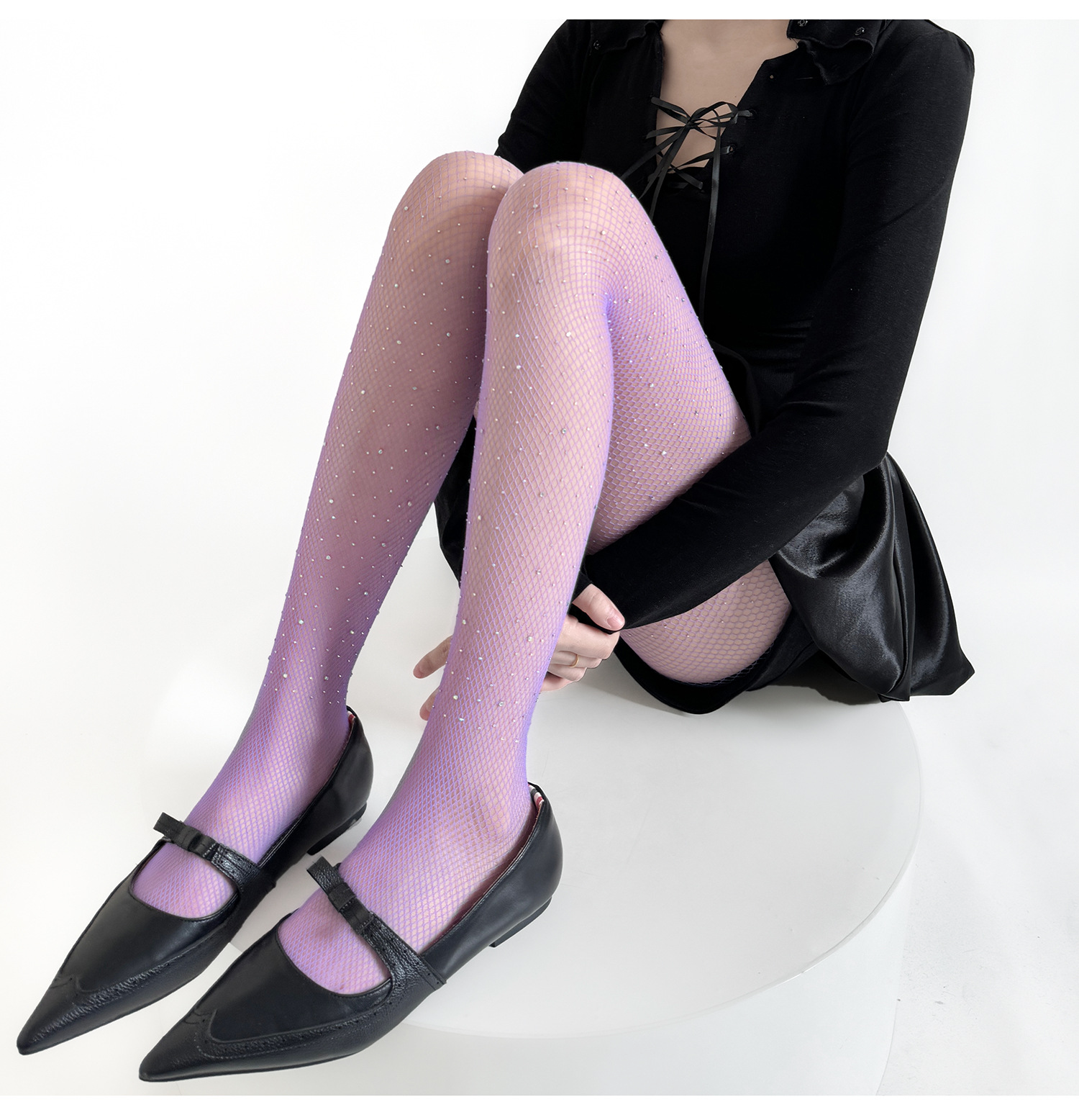 Rhinestone Fishnet Stockings: Purple Diamond Sexy Pantyhose - Image 9