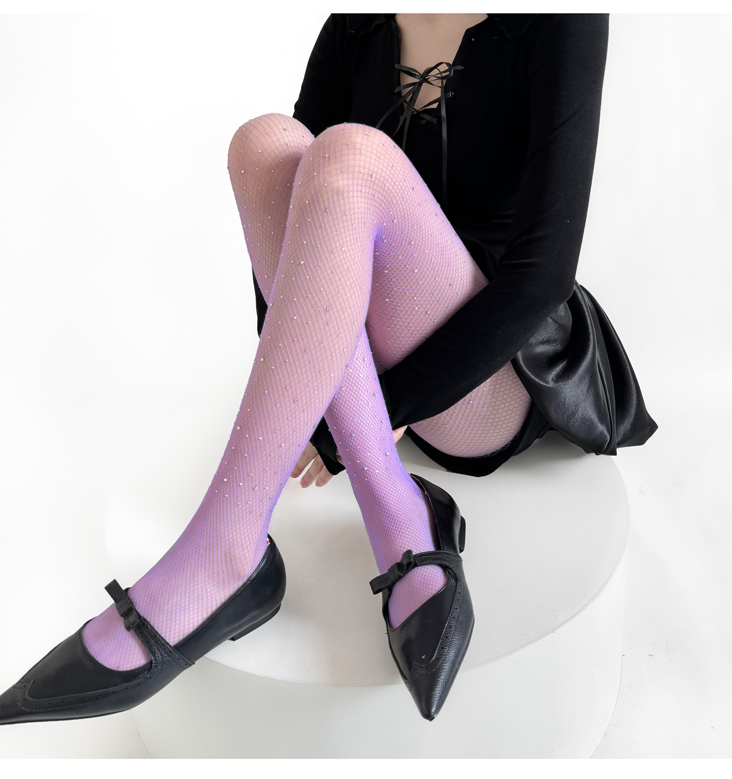 Rhinestone Fishnet Stockings: Purple Diamond Sexy Pantyhose - Image 10