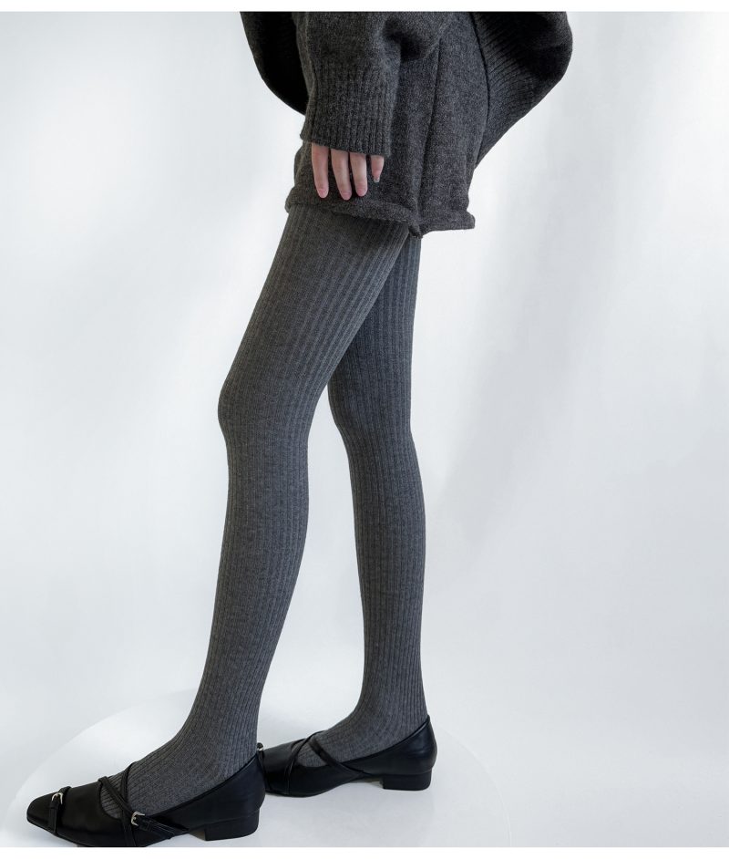 Autumn and winter new vertical stripes leggings warm wool slim gray no crotch pantyhose spring and autumn simple socks - Image 4
