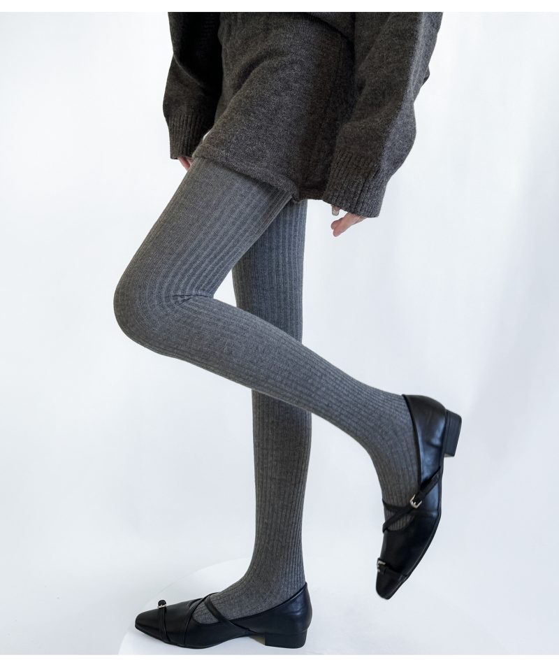 Autumn and winter new vertical stripes leggings warm wool slim gray no crotch pantyhose spring and autumn simple socks - Image 5