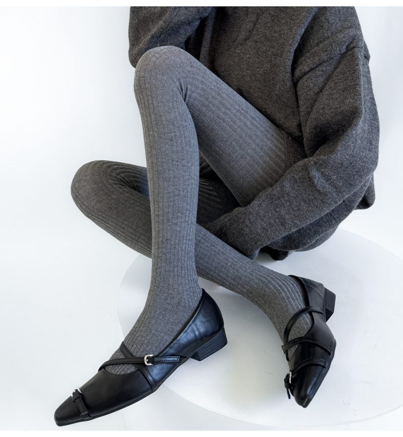 Autumn and winter new vertical stripes leggings warm wool slim gray no crotch pantyhose spring and autumn simple socks - Image 6