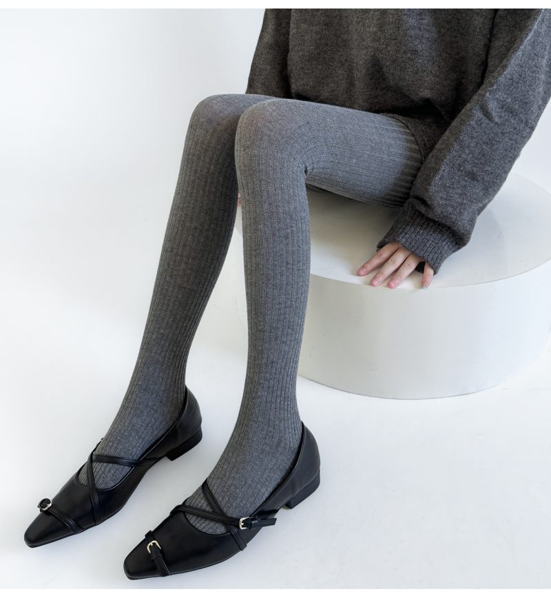 Autumn and winter new vertical stripes leggings warm wool slim gray no crotch pantyhose spring and autumn simple socks - Image 7