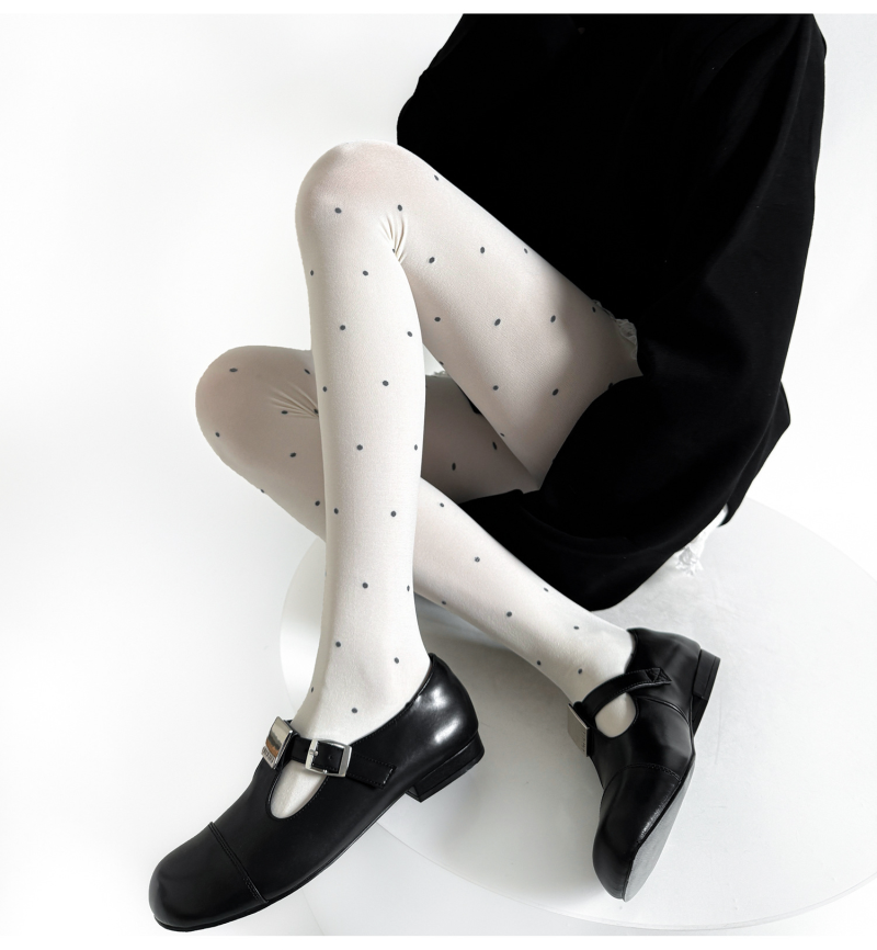 Cream white polka dot thin transparent leggings stockings, spring and autumn sweet outfit, love girl pantyhose, bow socks - Image 3