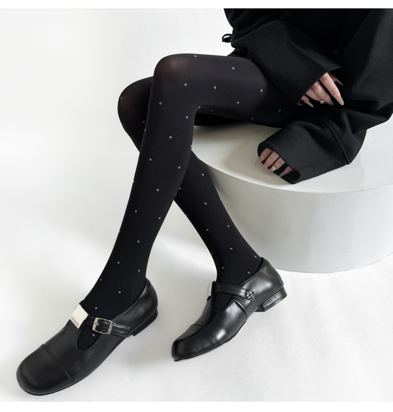 Cream white polka dot thin transparent leggings stockings, spring and autumn sweet outfit, love girl pantyhose, bow socks - Image 6