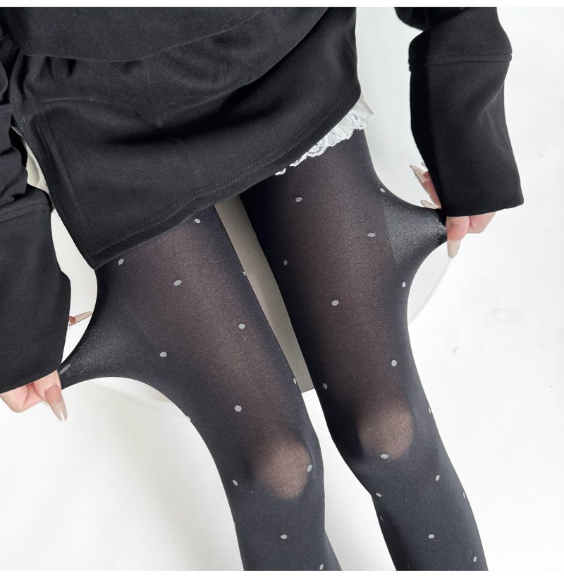 Cream white polka dot thin transparent leggings stockings, spring and autumn sweet outfit, love girl pantyhose, bow socks - Image 7