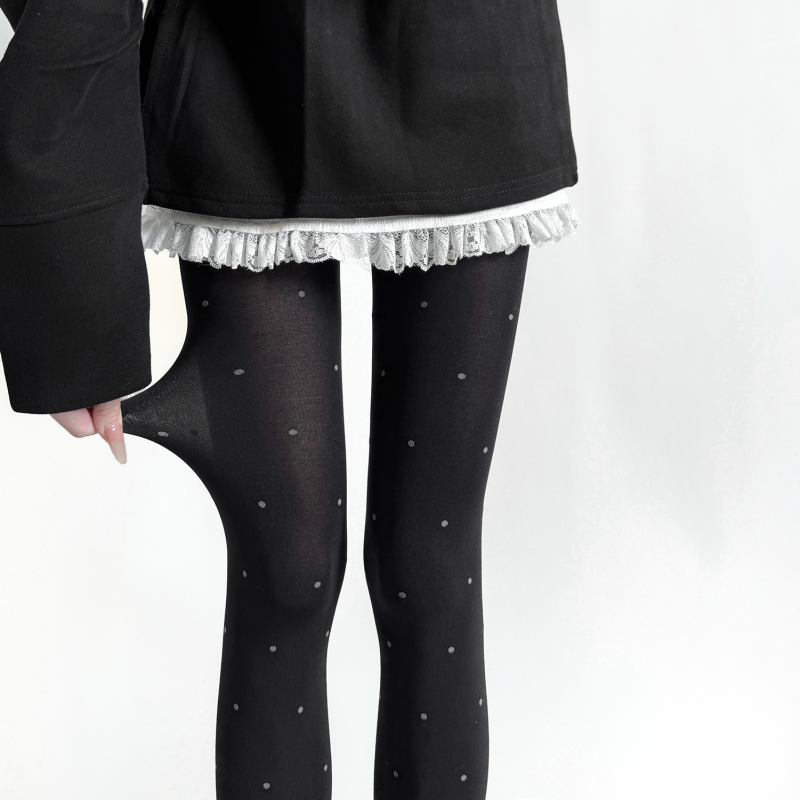 Cream white polka dot thin transparent leggings stockings, spring and autumn sweet outfit, love girl pantyhose, bow socks - Image 9