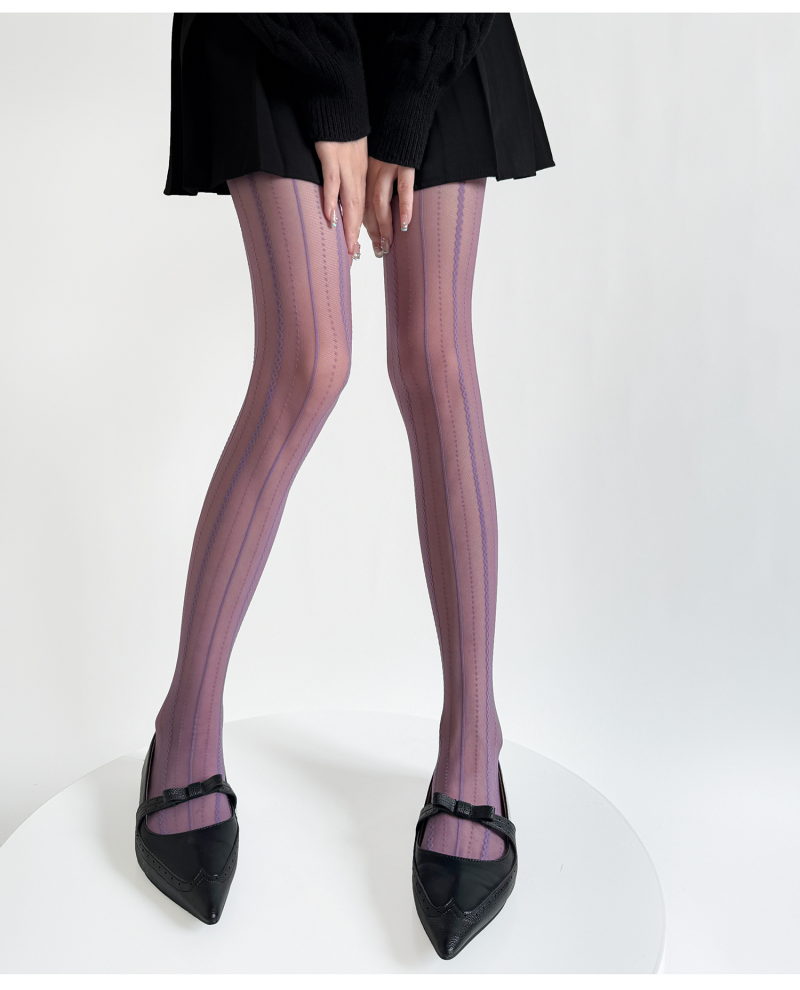 Autumn and winter niche retro love dark pattern three-dimensional vertical jacquard slim bottoming socks for women, spring and autumn solid color personality stockings - Image 4