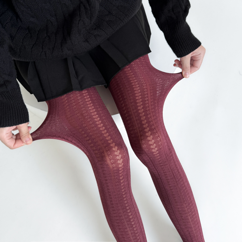 Socks for women autumn and winter retro vertical stripes lace twisted dot bottoming socks, Japanese pure desire style jacquard sexy pantyhose - Image 2