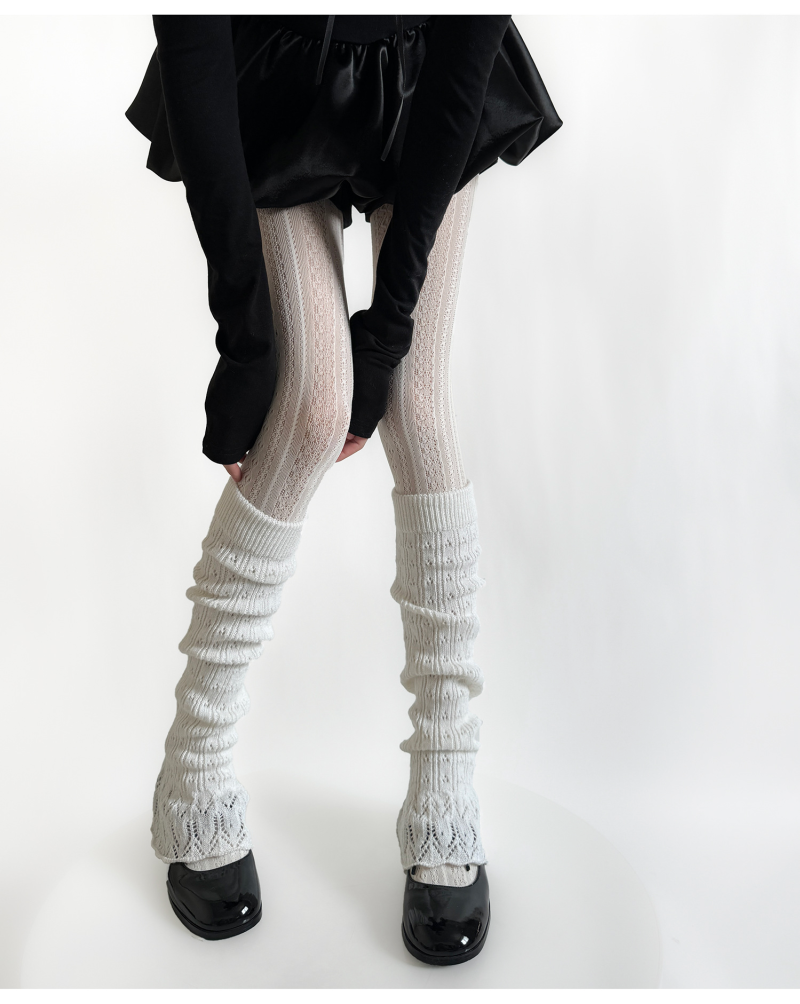 Spring and summer Japanese girl sweet retro hollow milky white Lolita vertical jacquard pantyhose JK dark stockings - Image 4