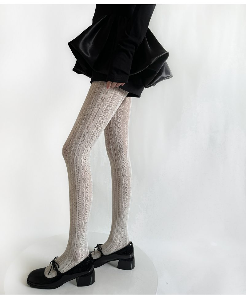 Spring and summer Japanese girl sweet retro hollow milky white Lolita vertical jacquard pantyhose JK dark stockings - Image 5