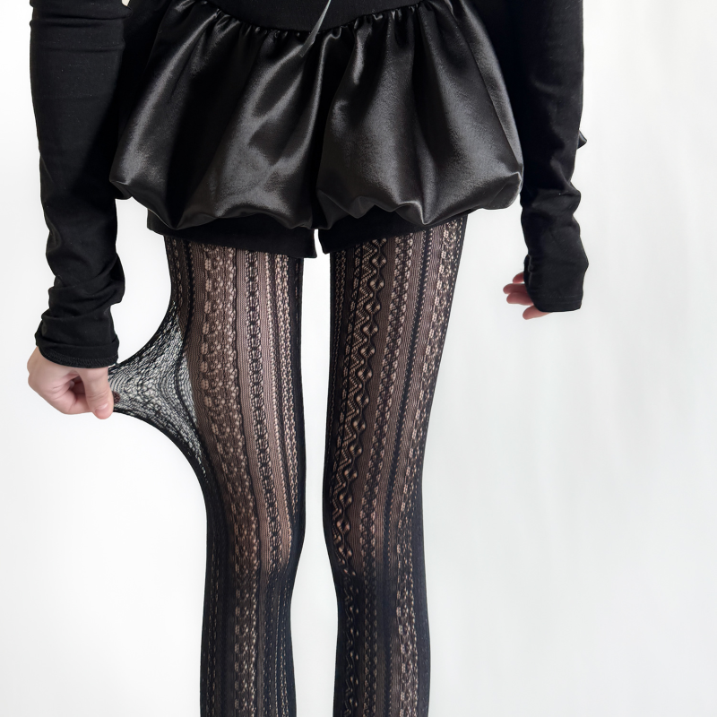 Spring and summer Japanese girl sweet retro hollow milky white Lolita vertical jacquard pantyhose JK dark stockings - Image 7