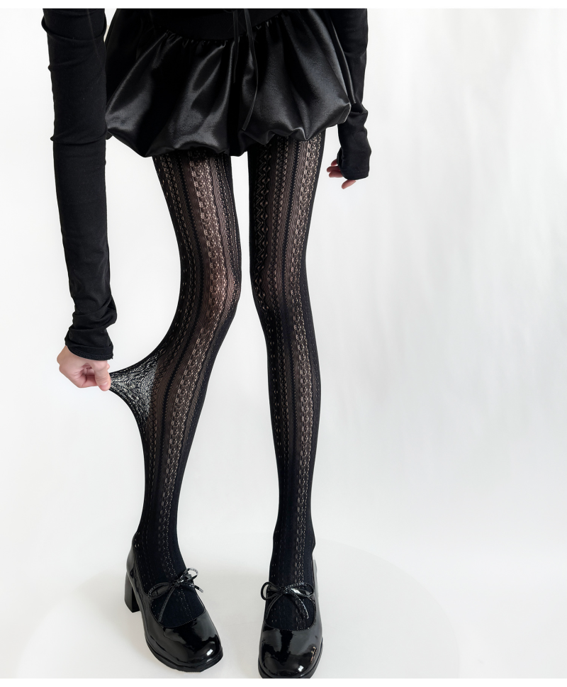 Spring and summer Japanese girl sweet retro hollow milky white Lolita vertical jacquard pantyhose JK dark stockings - Image 11