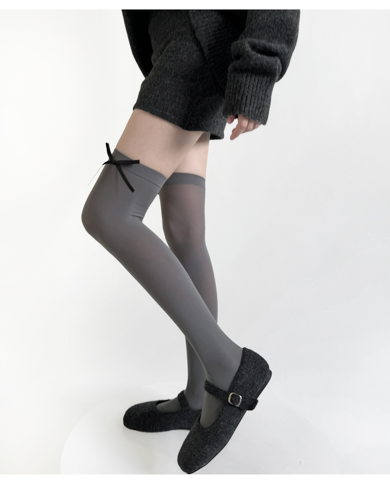 Spring and summer thin velvet high socks for women ballet style sweet bow over the knee socks simple Japanese JK stockings - Image 4