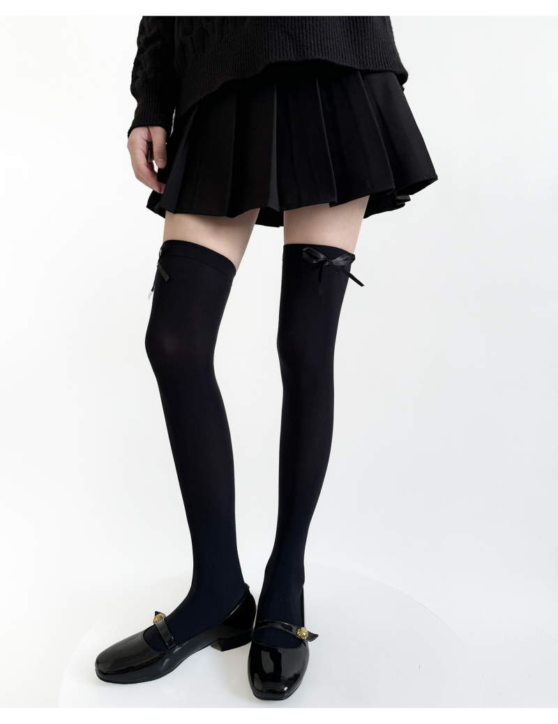 Spring and summer thin velvet high socks for women ballet style sweet bow over the knee socks simple Japanese JK stockings - Image 16