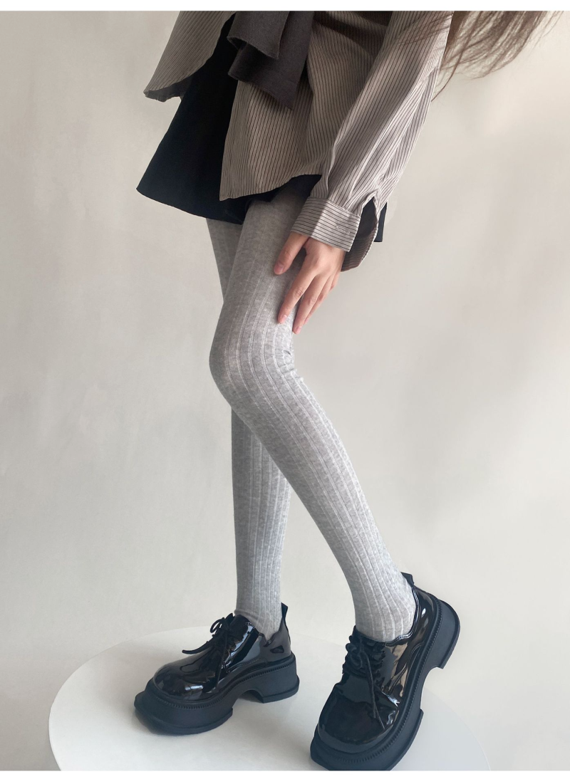 Autumn and winter new European wide-striped thin solid color vertical stripes simple versatile leggings Dongdaemun INS Internet celebrity stockings - Image 2