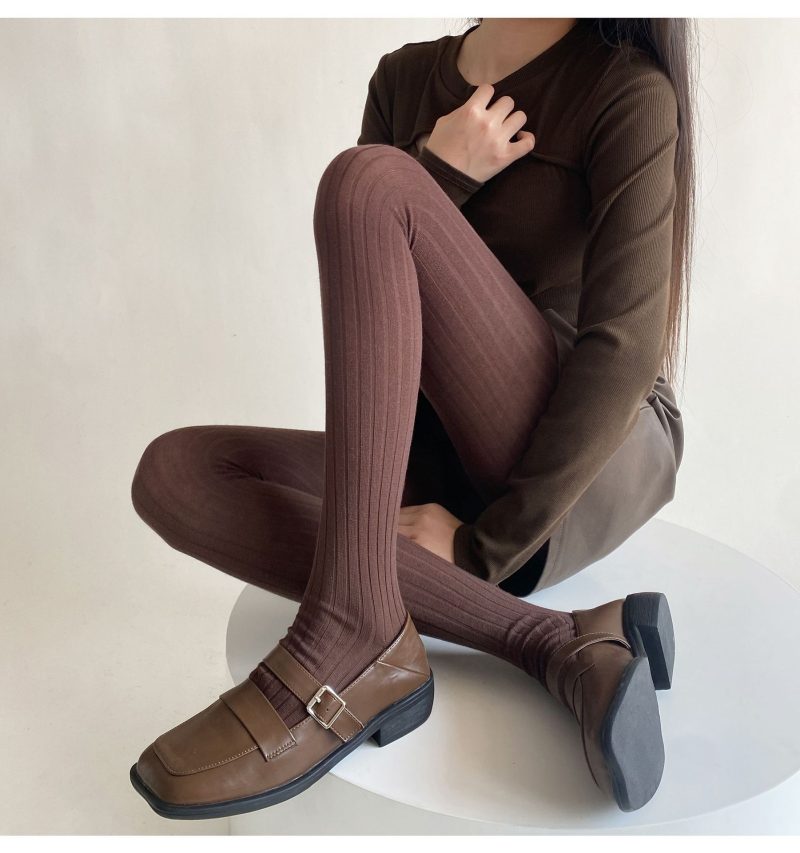 Autumn and winter new European wide-striped thin solid color vertical stripes simple versatile leggings Dongdaemun INS Internet celebrity stockings - Image 9