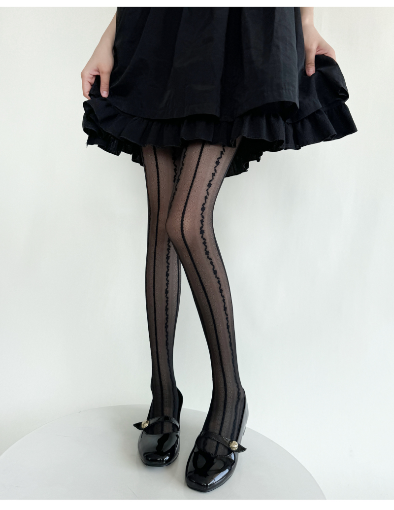 Spring and summer new retro milky white vertical stripes lace bottoming socks for women thin sweet pure slim stockings sexy black - Image 3