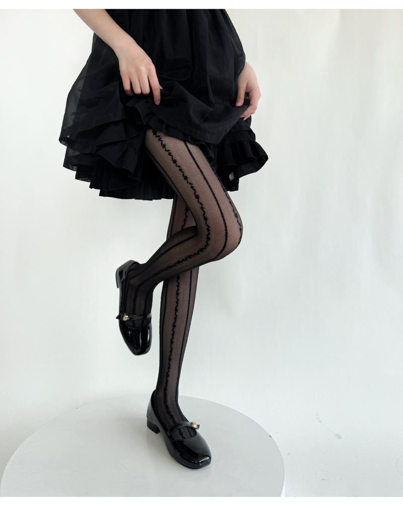Spring and summer new retro milky white vertical stripes lace bottoming socks for women thin sweet pure slim stockings sexy black - Image 4