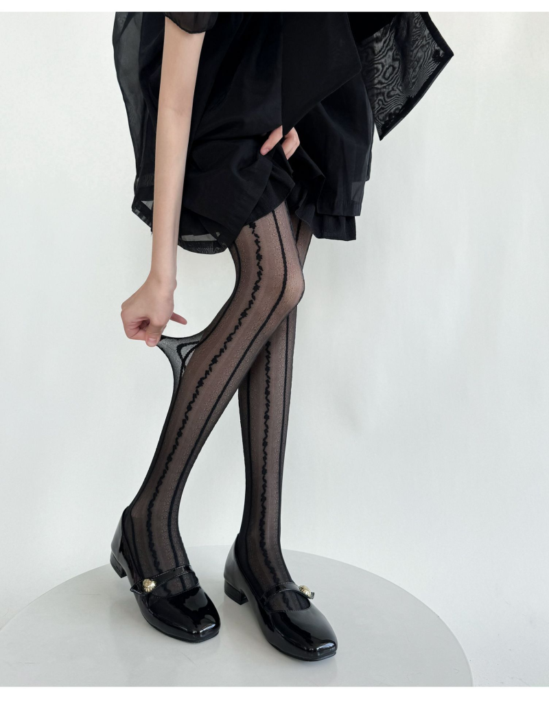 Spring and summer new retro milky white vertical stripes lace bottoming socks for women thin sweet pure slim stockings sexy black - Image 5