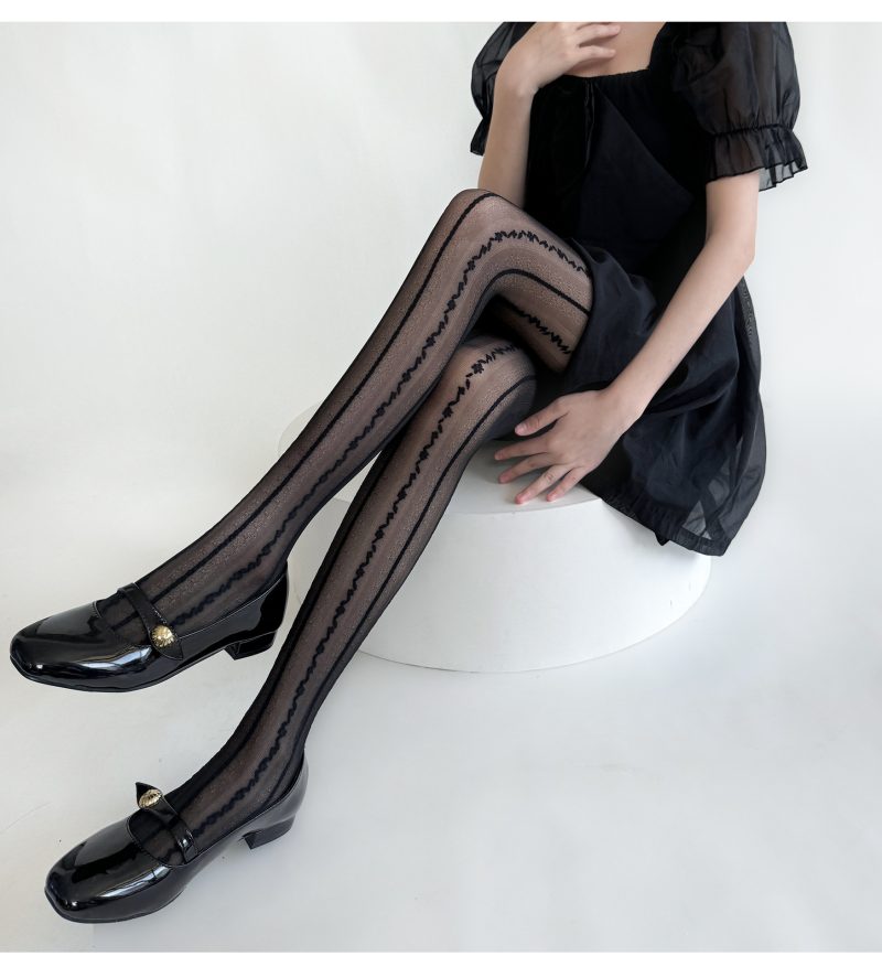 Spring and summer new retro milky white vertical stripes lace bottoming socks for women thin sweet pure slim stockings sexy black - Image 10