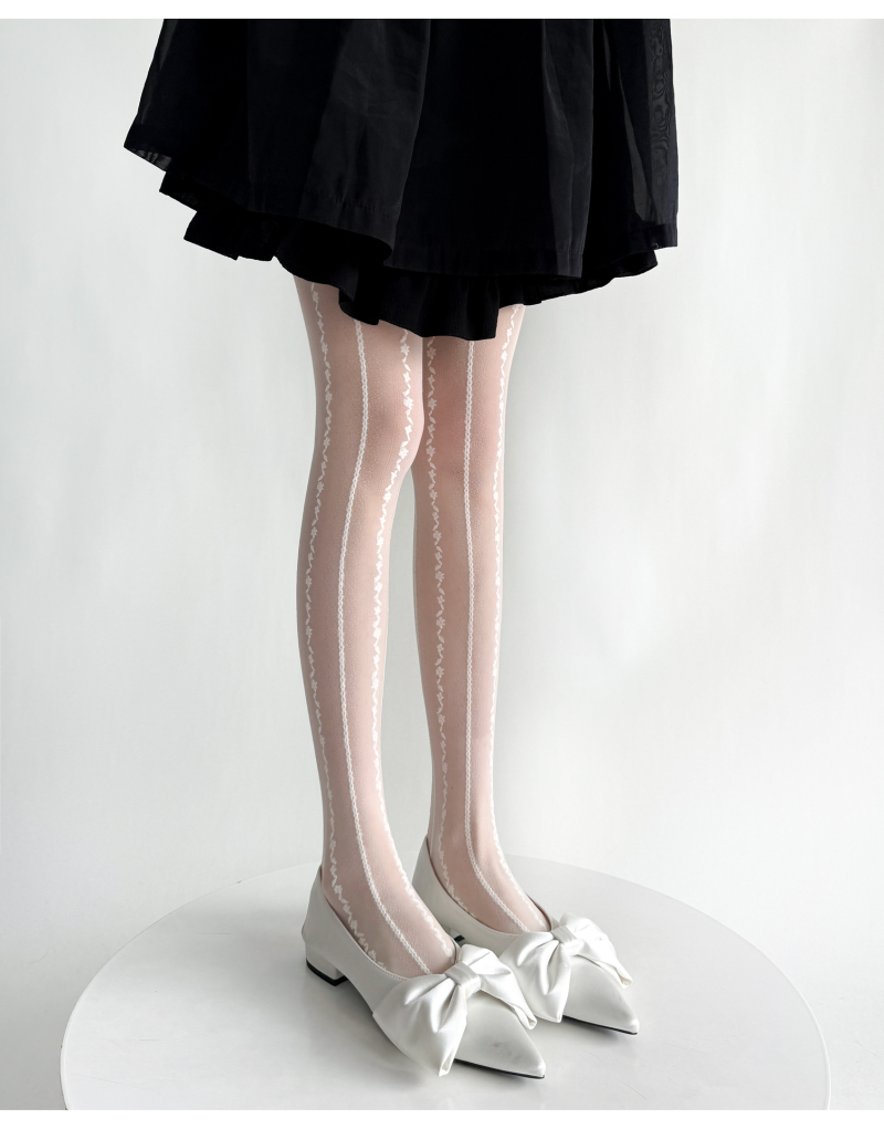 Spring and summer new retro milky white vertical stripes lace bottoming socks for women thin sweet pure slim stockings sexy black - Image 11