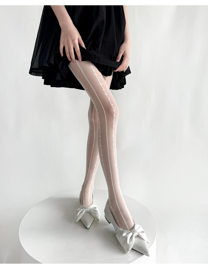 Spring and summer new retro milky white vertical stripes lace bottoming socks for women thin sweet pure slim stockings sexy black - Image 13