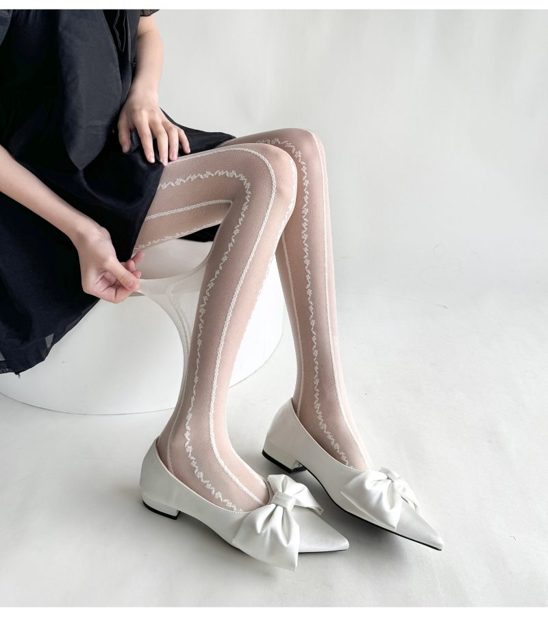 Spring and summer new retro milky white vertical stripes lace bottoming socks for women thin sweet pure slim stockings sexy black - Image 15