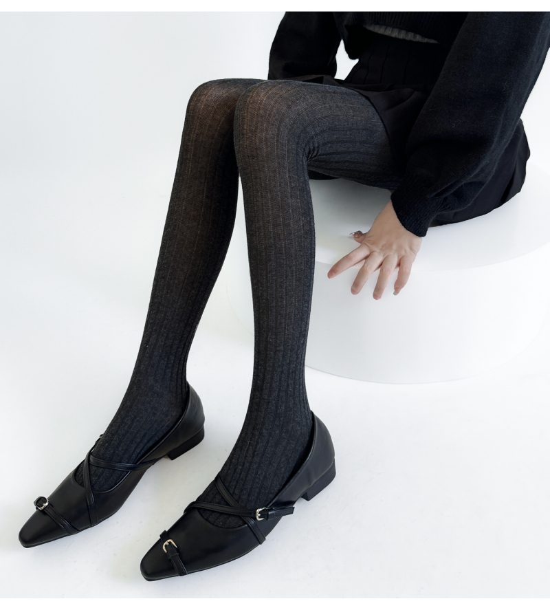 Black and gray pantyhose for women spring and autumn slightly transparent miu series thin leggings wide stripes autumn and winter beautiful legs slimming outer wear for women - Image 7