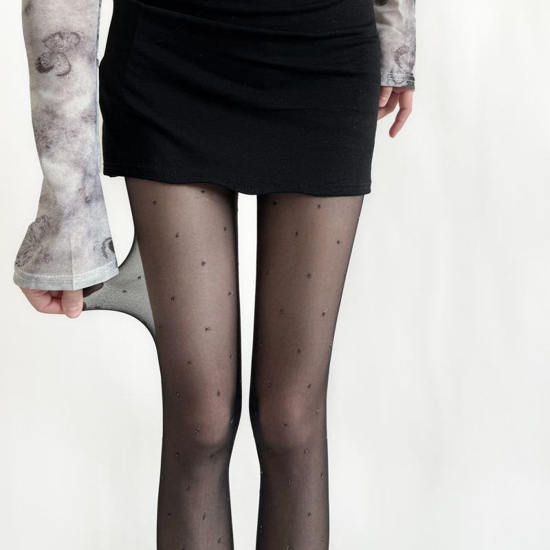 Spring and summer slimming slightly shiny polka dot jacquard stockings black stockings sexy shiny silver polka dot pure desire ultra-thin bottoming pantyhose - Image 2