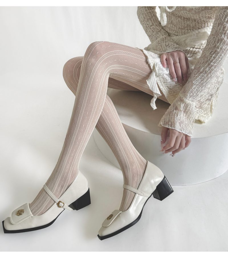 Spring and autumn retro stockings vertical stripes small flower lace fine fishnet stockings high-grade multi-color anti-snagging high-elastic thin pantyhose