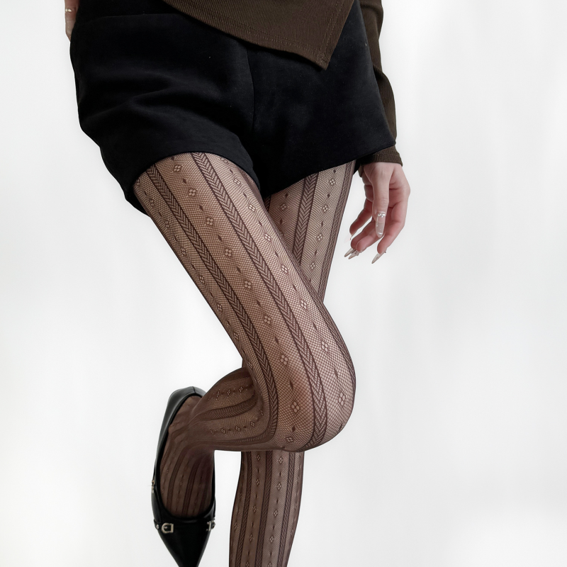 Spring and autumn retro stockings vertical stripes small flower lace fine fishnet stockings high-grade multi-color anti-snagging high-elastic thin pantyhose - Image 6