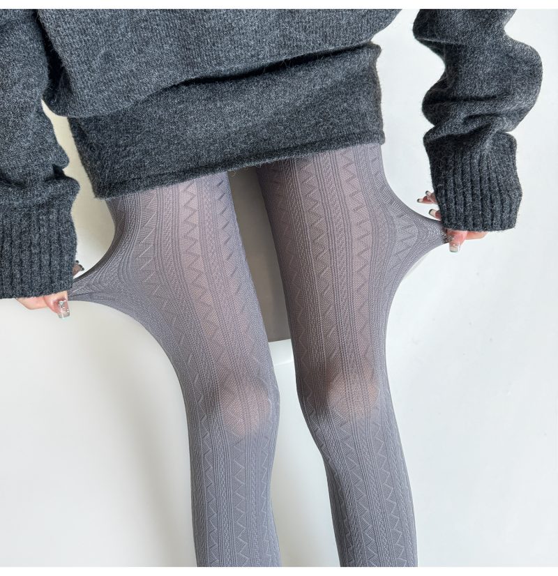 Gray velvet leggings elastic retro wavy pattern pantyhose spring and autumn threaded coffee-colored pantyhose simple and versatile - Image 2