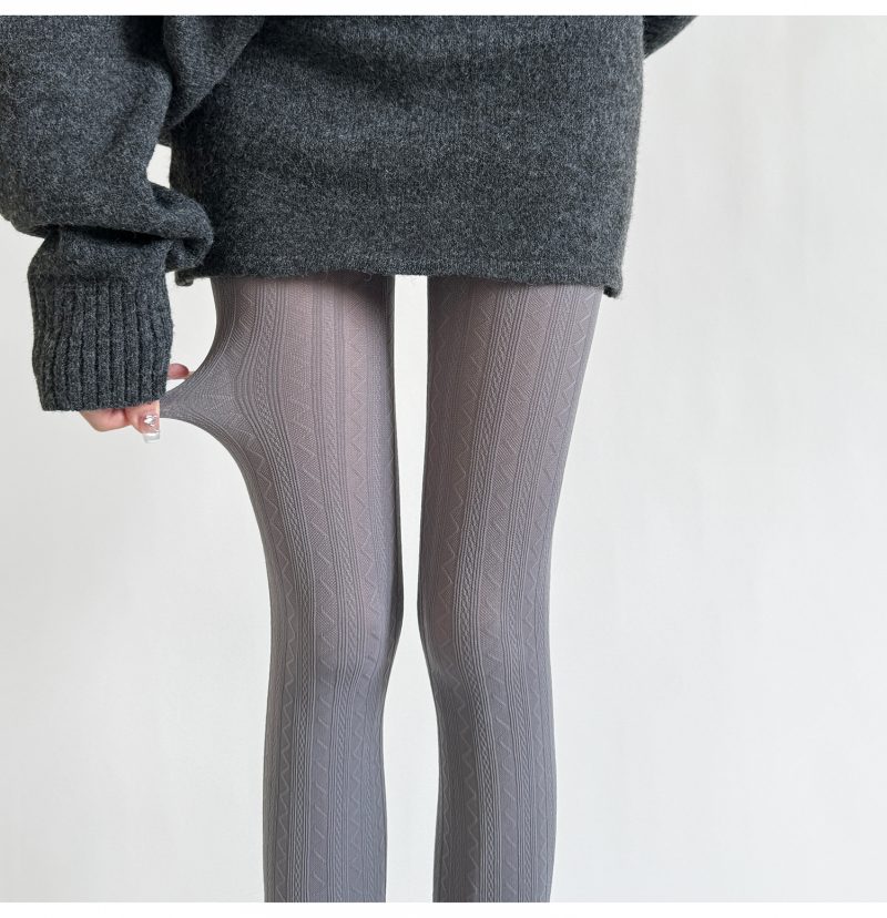 Gray velvet leggings elastic retro wavy pattern pantyhose spring and autumn threaded coffee-colored pantyhose simple and versatile