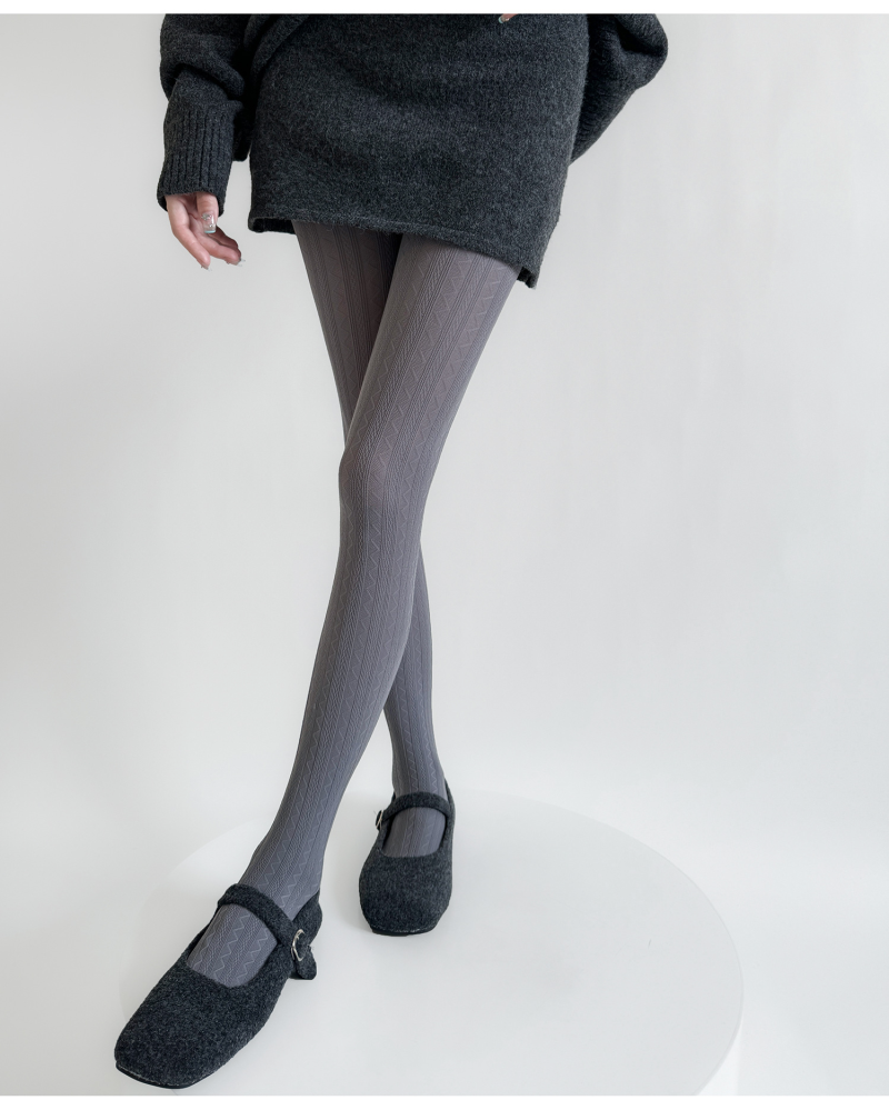 Gray velvet leggings elastic retro wavy pattern pantyhose spring and autumn threaded coffee-colored pantyhose simple and versatile - Image 5