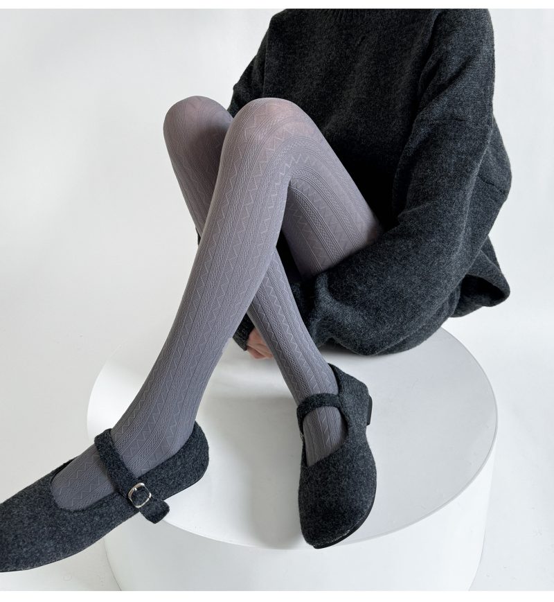 Gray velvet leggings elastic retro wavy pattern pantyhose spring and autumn threaded coffee-colored pantyhose simple and versatile - Image 7