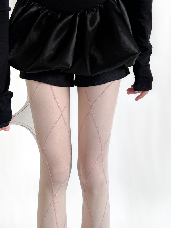 Spring and summer new Retro cross diamond silver silk pantyhose pure milky white slimming bright silk diamond stockings