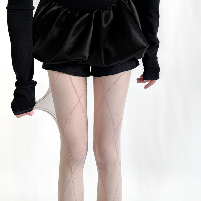 Spring and summer new Retro cross diamond silver silk pantyhose pure milky white slimming bright silk diamond stockings