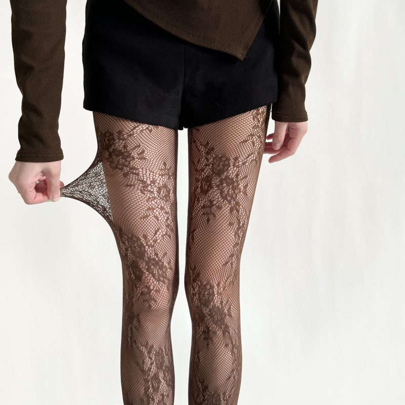 Retro hollow floral lace hot girl jacquard stockings y2k fishnet stockings black sexy anti-snagging base socks for women - Image 8
