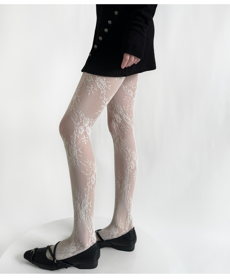 Retro hollow floral lace hot girl jacquard stockings y2k fishnet stockings black sexy anti-snagging base socks for women - Image 16