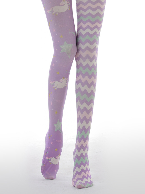 Mandarin duck print pantyhose Lolita personality pantyhose Cosplay striped asymmetric pantyhose Sweet pantyhose