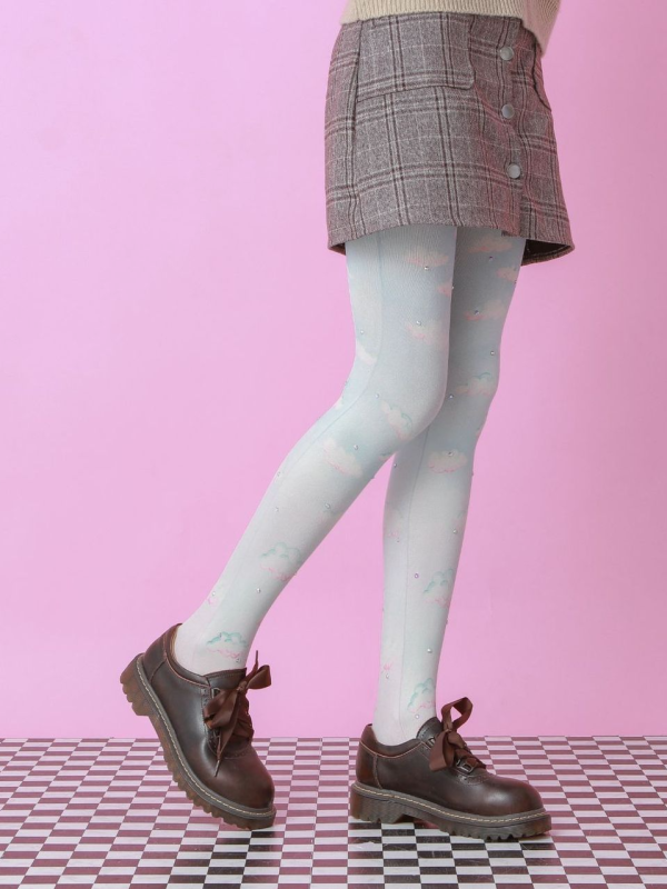Colorful cloud colored diamond print pantyhose Two-dimensional diamond pattern bottoming socks