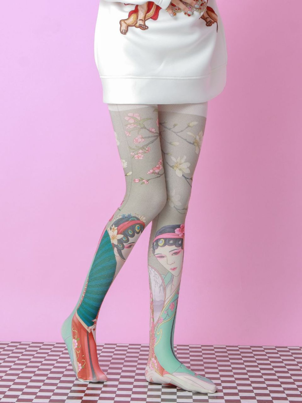 Ancient costume element print pantyhose