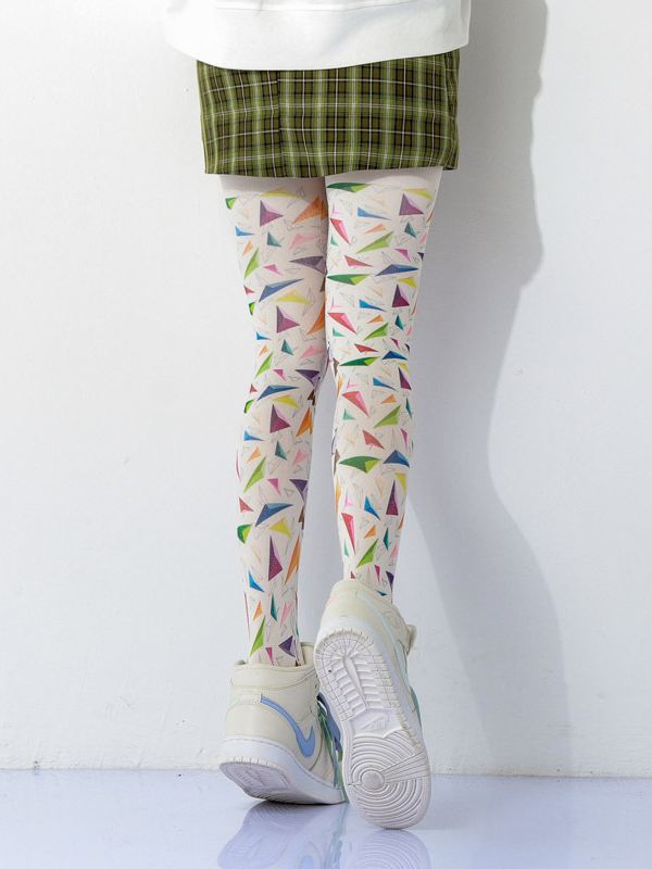 Colorful triangle geometric print pantyhose