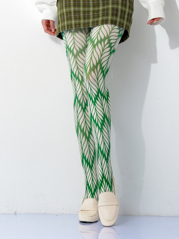 Green leaf pattern personalized pattern printed pantyhose