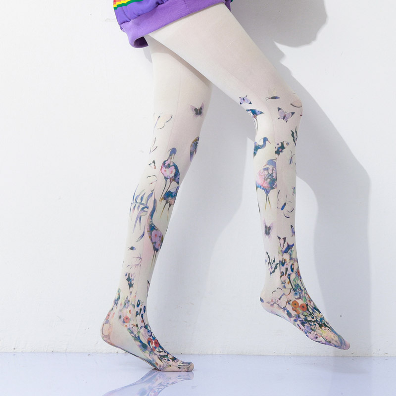 Crane Print Pantyhose: Stylish Bird Pattern Tights for Women - Image 4