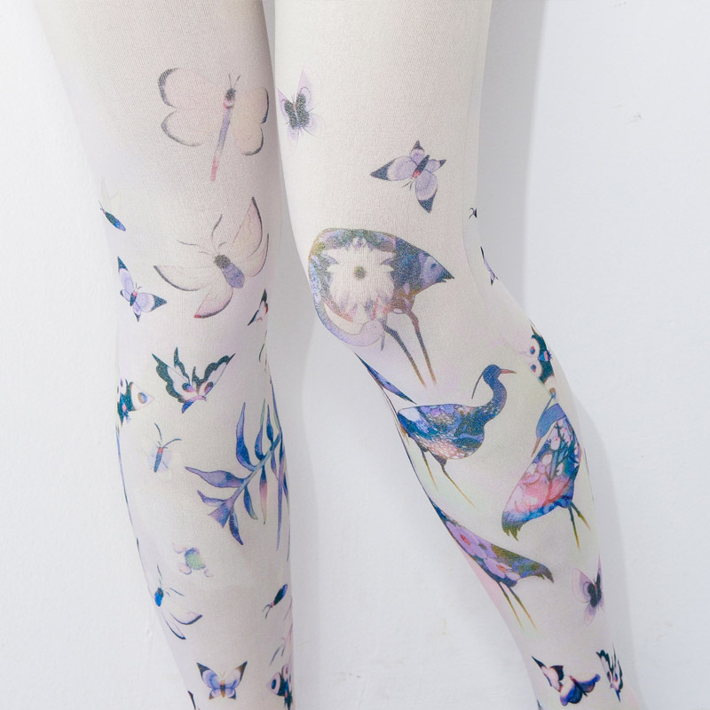 Crane Print Pantyhose: Stylish Bird Pattern Tights for Women - Image 6