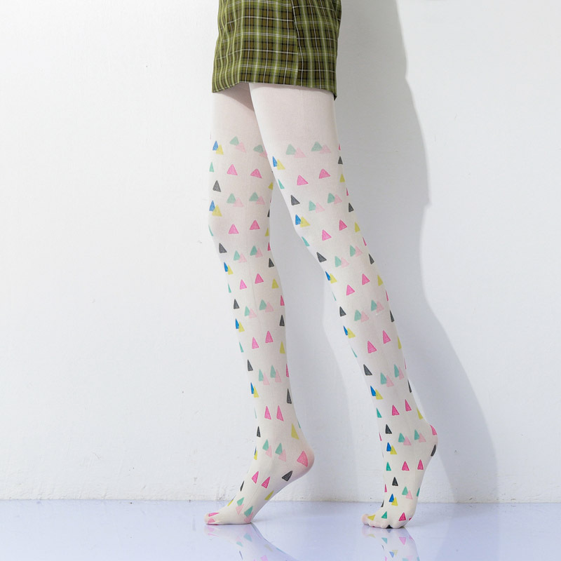 Funky Floral Plaid Tights - Colorful Triangle Pattern Pantyhose
