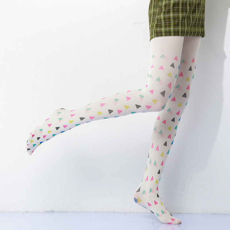 Funky Floral Plaid Tights - Colorful Triangle Pattern Pantyhose - Image 3